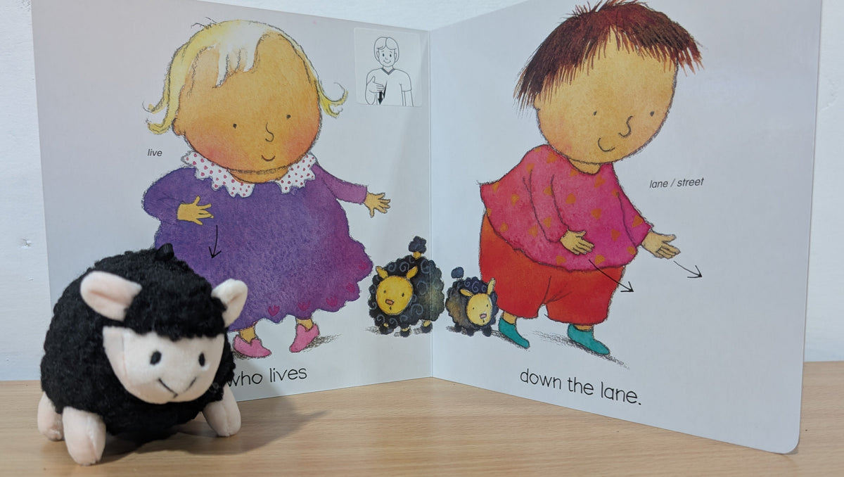 Fat black sheep and open Auslan baa baa black sheep book