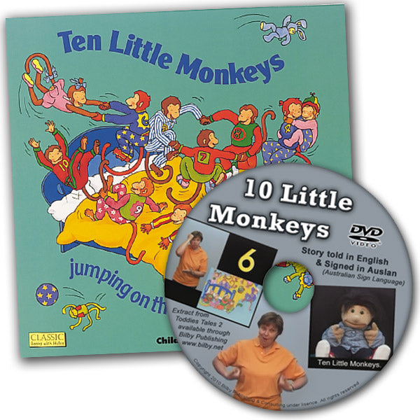 10 Little Monkeys Book and Auslan DVD Set