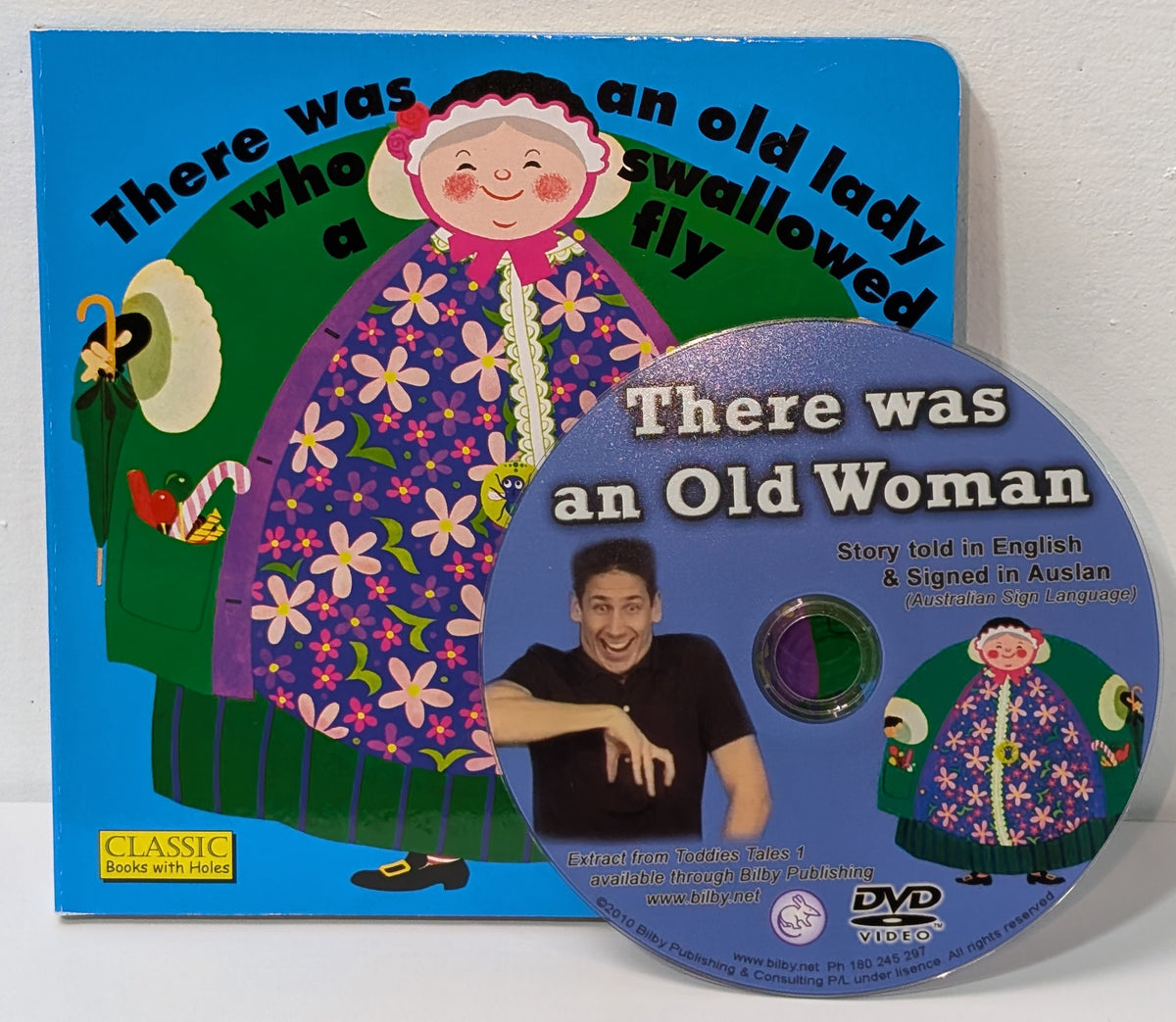 There was an old woman who swallowed a fly (board book + Auslan DVD)