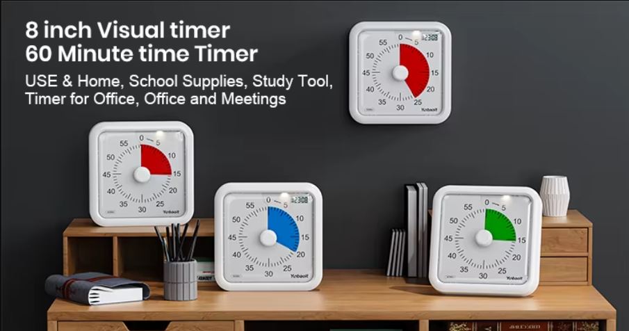 Visual Timer with red disc (160mm square) (Battery Operated)