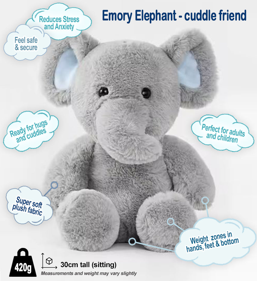 Emory Elephant - weighted sensory plush toy - Cuddle Therapy Friend