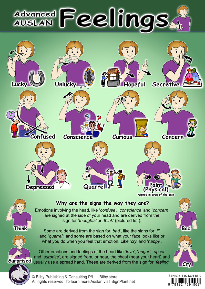 Emotion Sign Language Visuals Auslan (Australian Sign Language) Feelings Posters (A3)