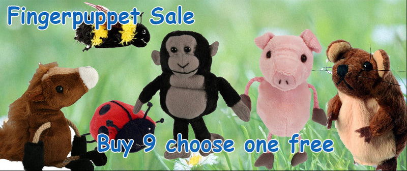 Fingerpuppets including a gorilla, pig, and mouse on sale buy 9 get 10th free