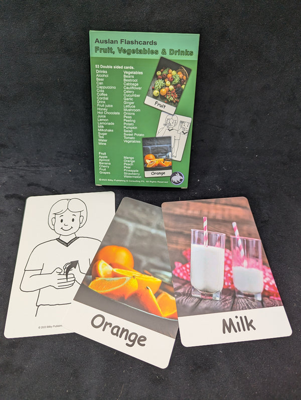 Auslan Childrens Flash Cards 1 - Fruits, Vegetables, Drinks