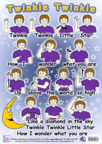 Twinkle Twinkle Little Star - Auslan (Australian sign Language) Poster (Laminated A3)