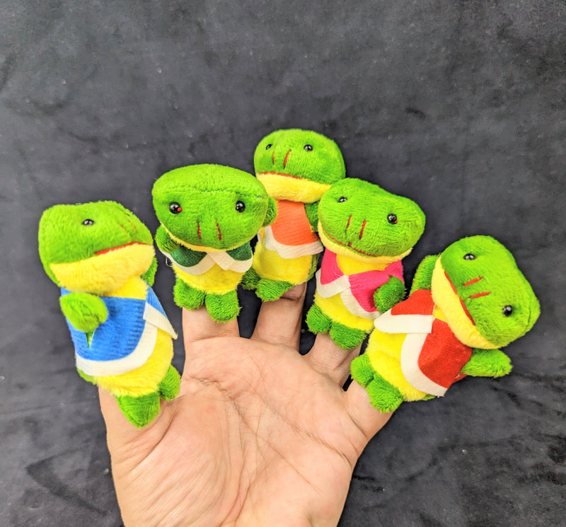 5 Little Frog Finger Puppets in waist coats
