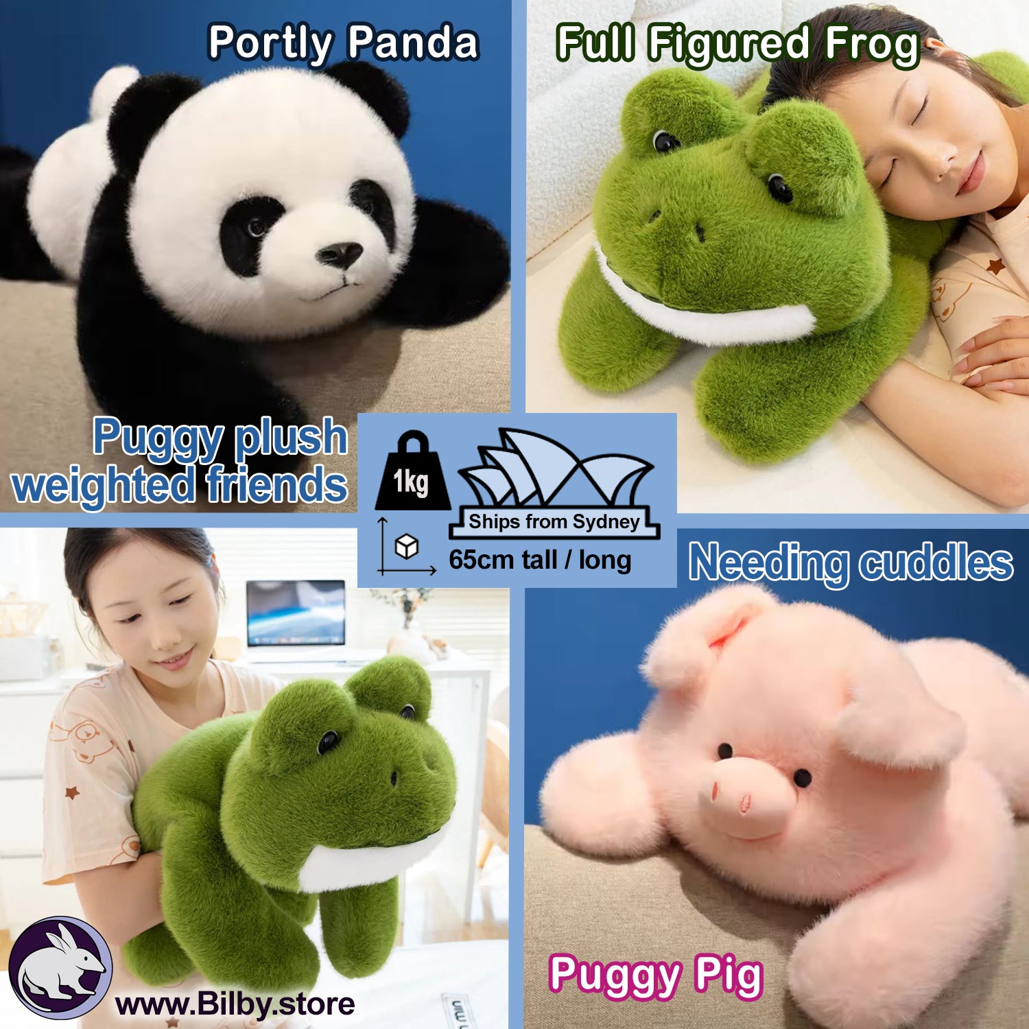 Puggy Plush Weighted Animals (<1kg, 65cm) for comforting anxiety reducing cuddles