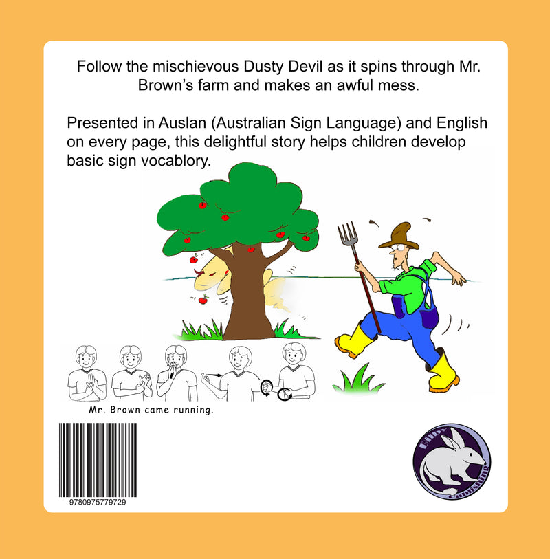 Dusty Devil Auslan-English story book for children - Back cover