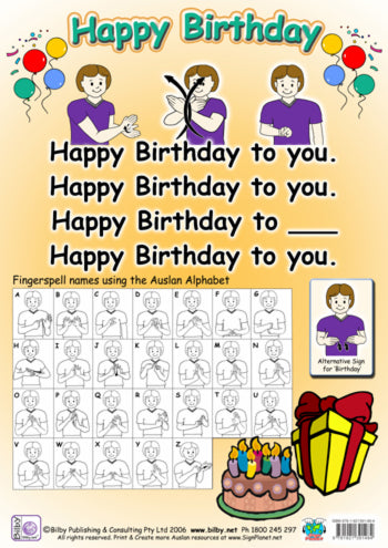 Happy Birthday - Auslan (Australian sign Language) Poster (Laminated A3)